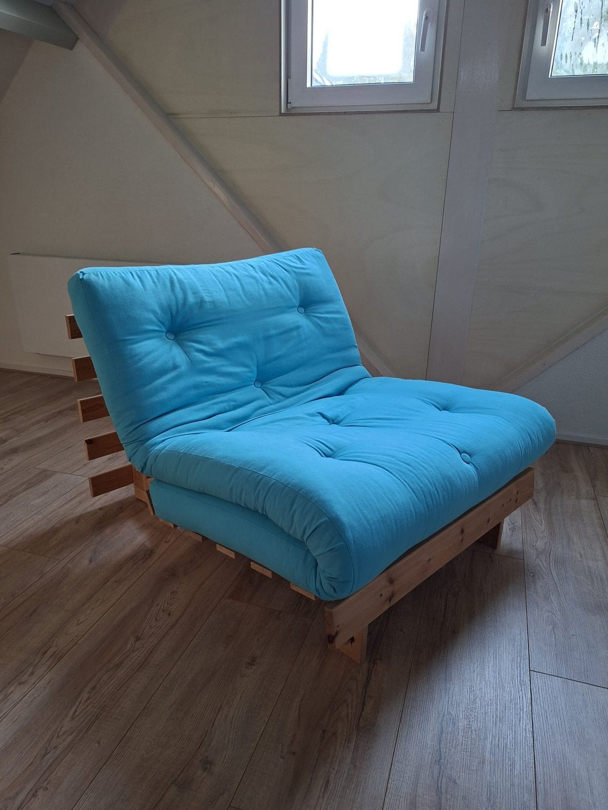 Karup slaapbank lichtblauw 1 persoons, Huis en Inrichting, Ophalen, 90 cm, Eenpersoons, Blauw