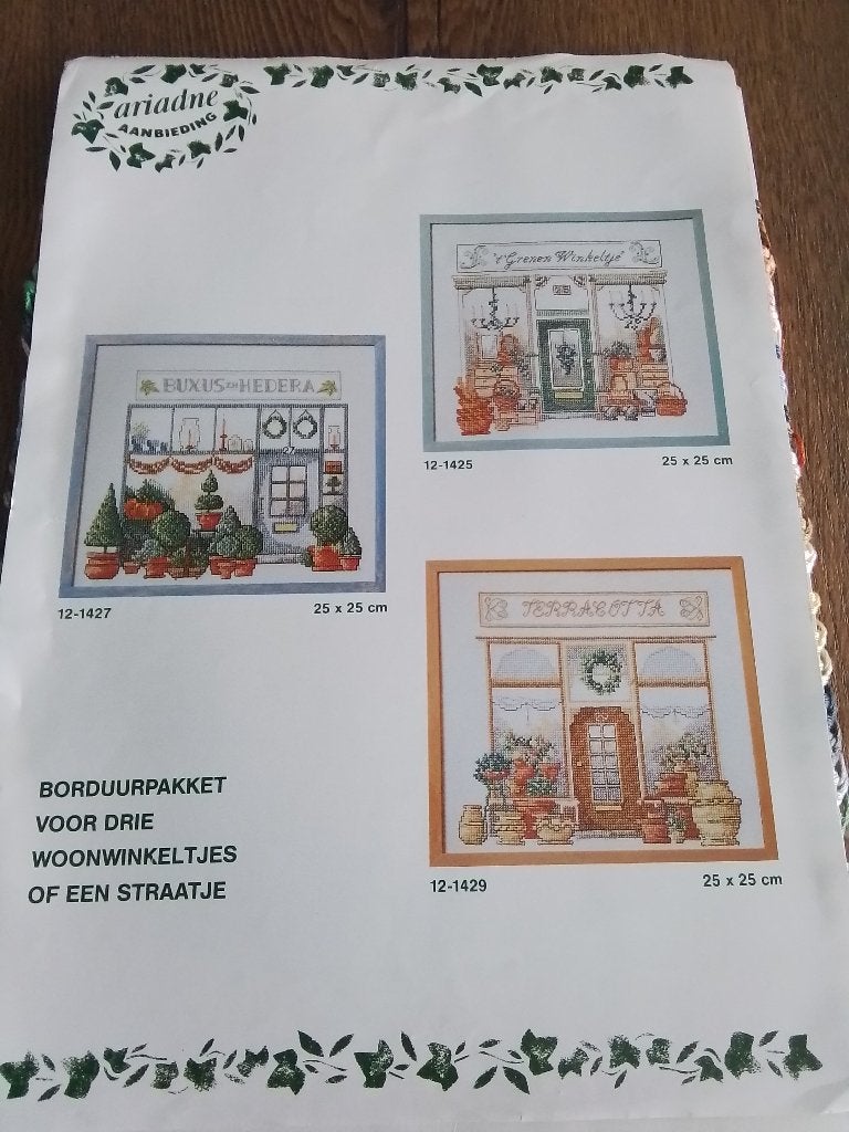 Borduurpakket voor 3 woonwinkeltjes of straatje, van ariadne, Ophalen of Verzenden, Zo goed als nieuw, Handborduren, Borduurpakket
