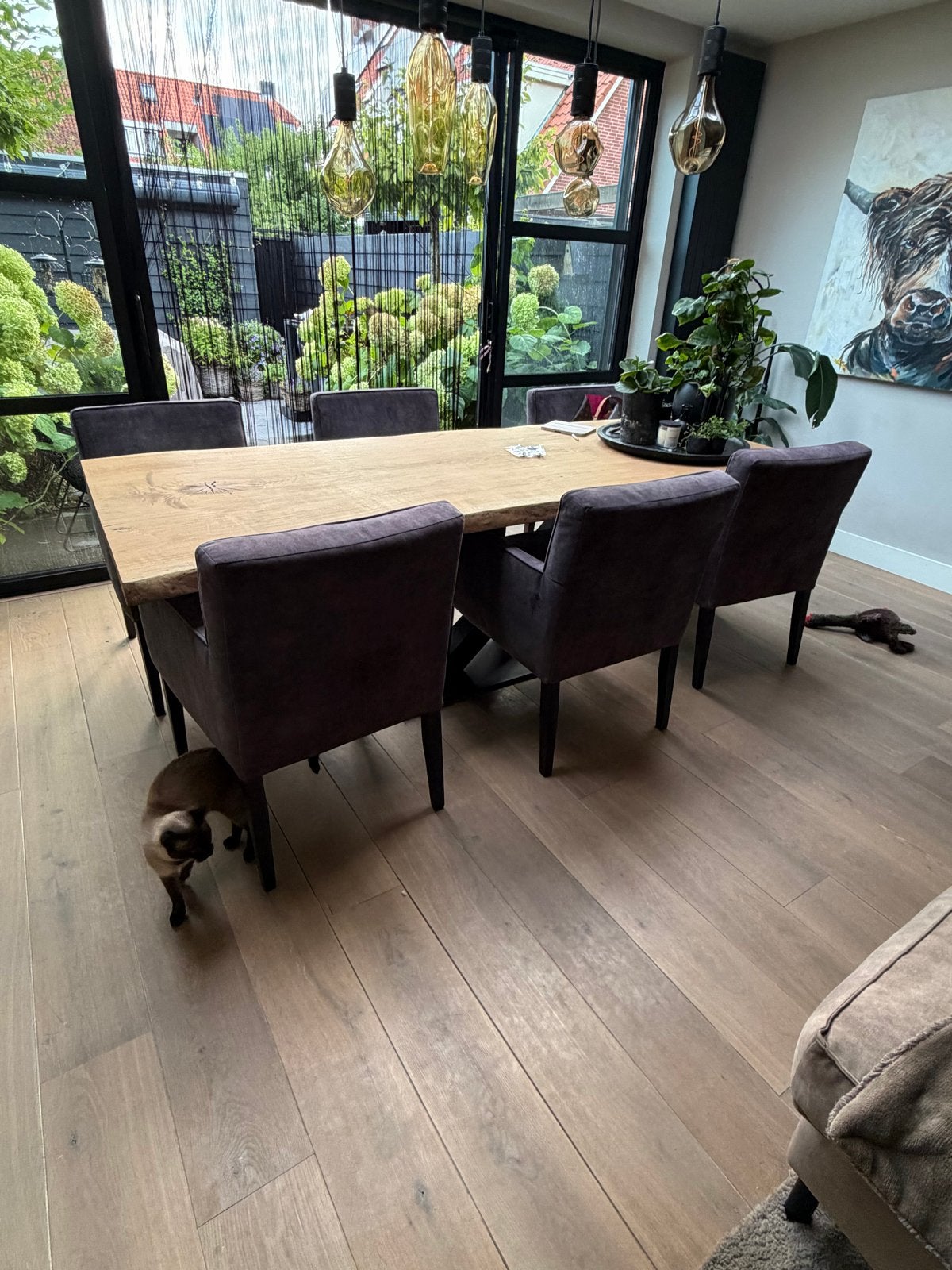 Eetkamerstoel Alliste - Stof Adore - Zwarte houten poten, Huis en Inrichting, Ophalen, Hout, Gebruikt, Grijs