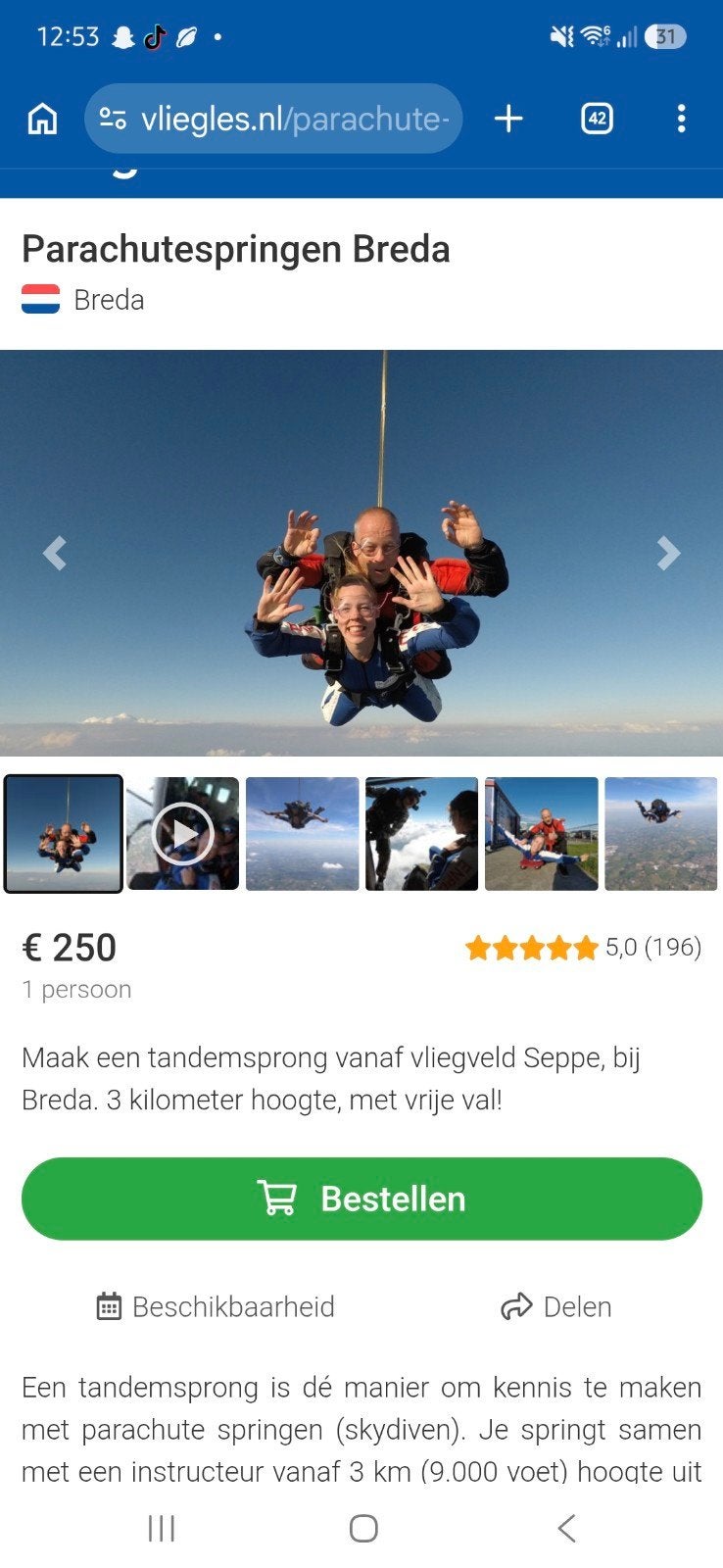 Parachutespringen Breda, Tickets en Kaartjes, Eén persoon