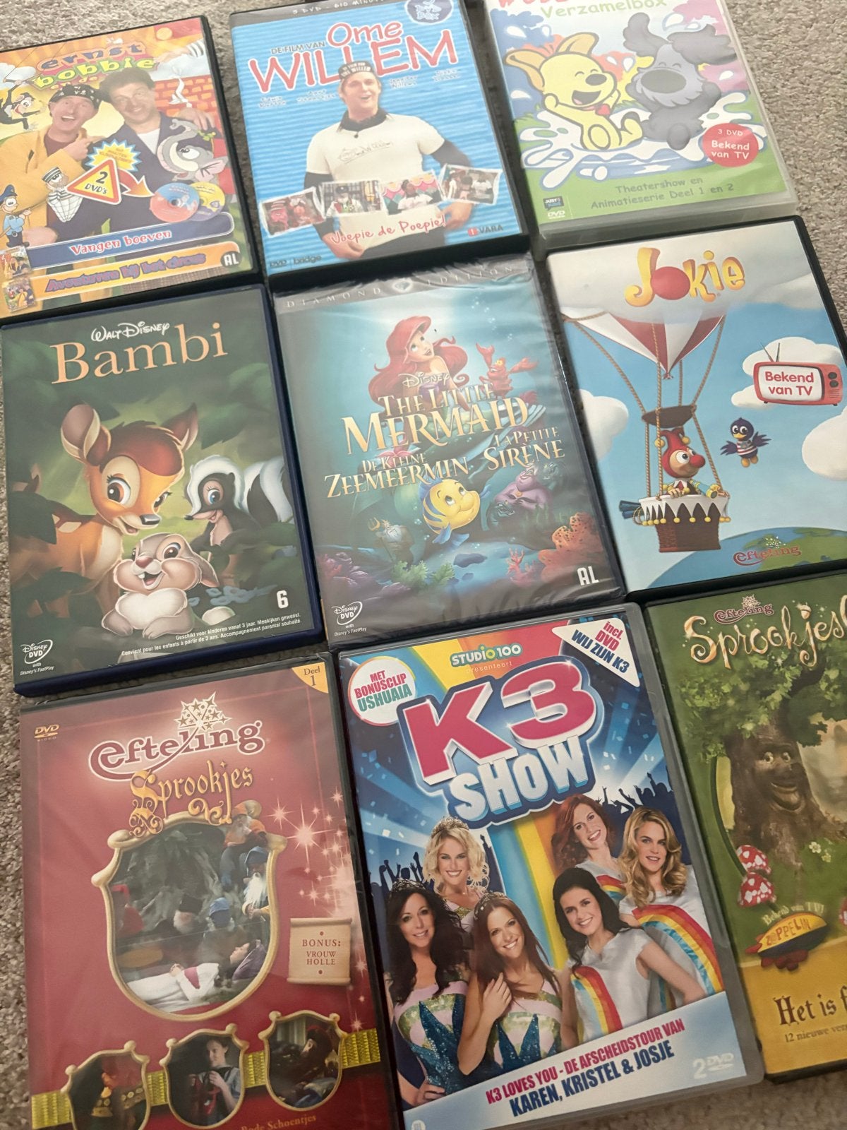 DVD 10 stuks: Disney, K3, Efteling Sprookjesboom en meer, Gebruikt, Animatie, Alle leeftijden, Box/collectie