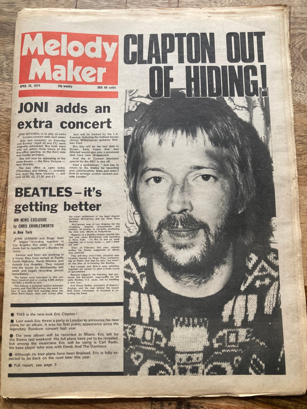 MELODY MAKER 1974 GRAHAM NASH Eric Clapton GREGG ALLMAN, Ophalen of Verzenden, Muziek, Film of Tv