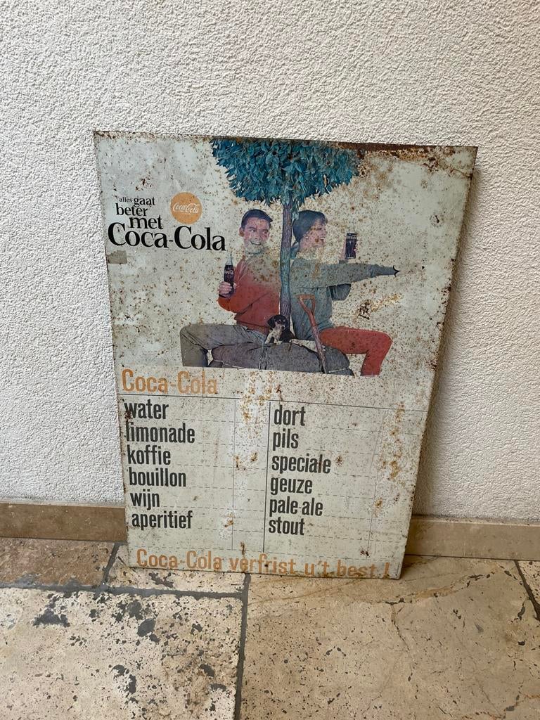 Vintage reclame bord coca cola, Ophalen of Verzenden, Gebruikt