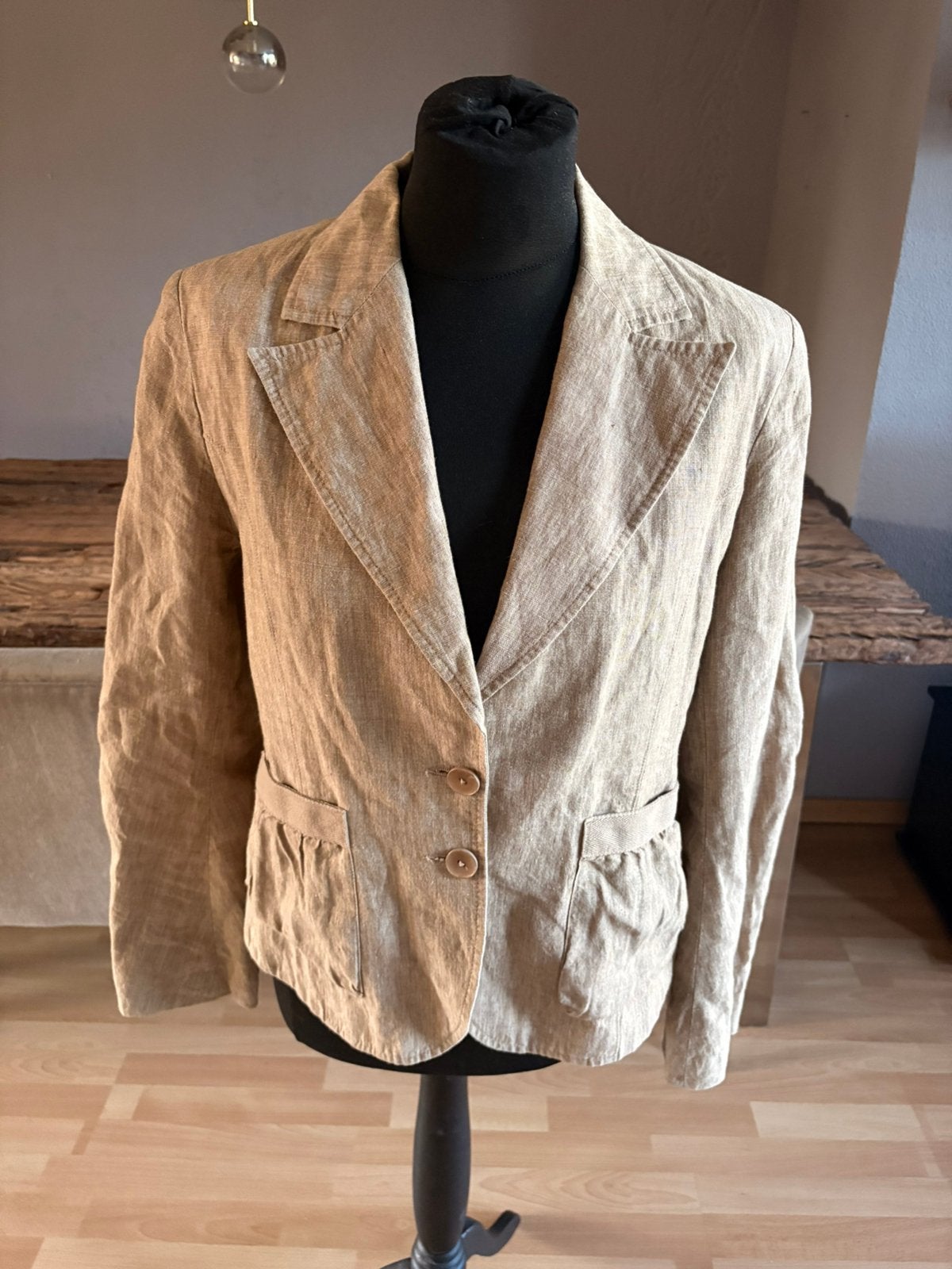 Summum mooie beige linnen blazer mt 42 ZGAN, Ophalen of Verzenden, Zo goed als nieuw, Maat 42/44 (L), Beige