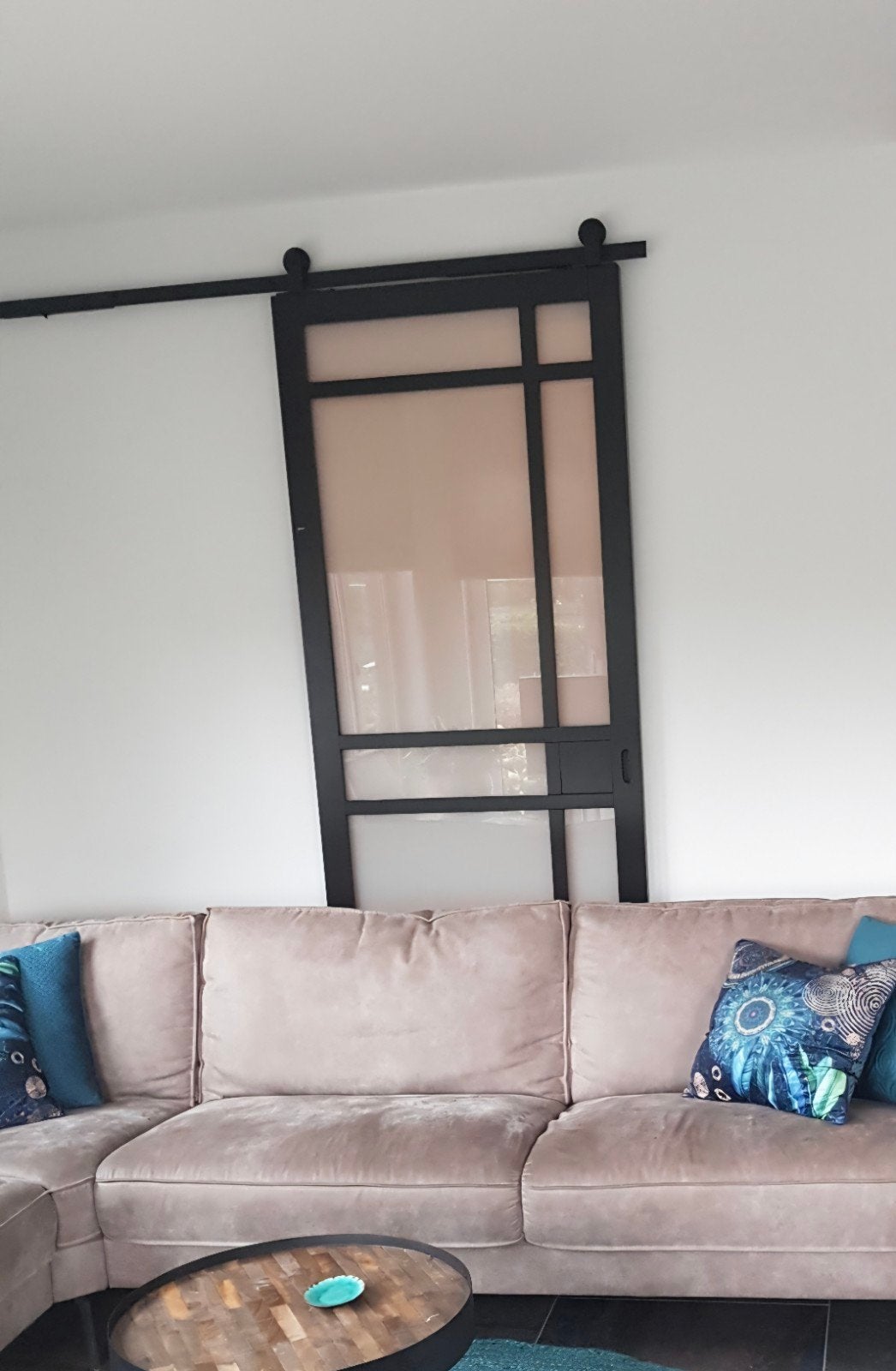 Moderne Zwarte Schuifdeur met Mat Glas, Doe-het-zelf en Verbouw, Ophalen, 80 tot 100 cm, 215 cm of meer, Binnendeur