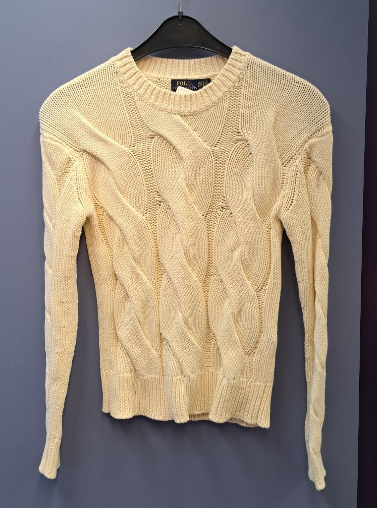 Ralph Lauren creme kabeltrui knitted mt XXS of 164 nr 50641, ., Wit, Ophalen of Verzenden, Zo goed als nieuw