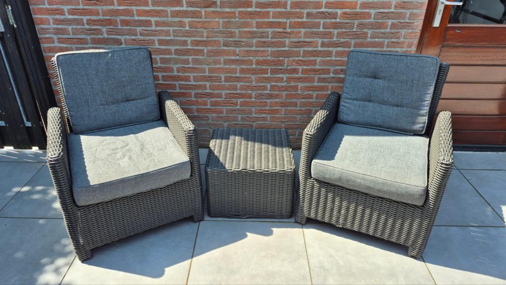 Wicker Loungeset met 2 Verstelbare Stoelen en Bijzettafel, Bijzettafel, Zo goed als nieuw, Loungeset, Wicker