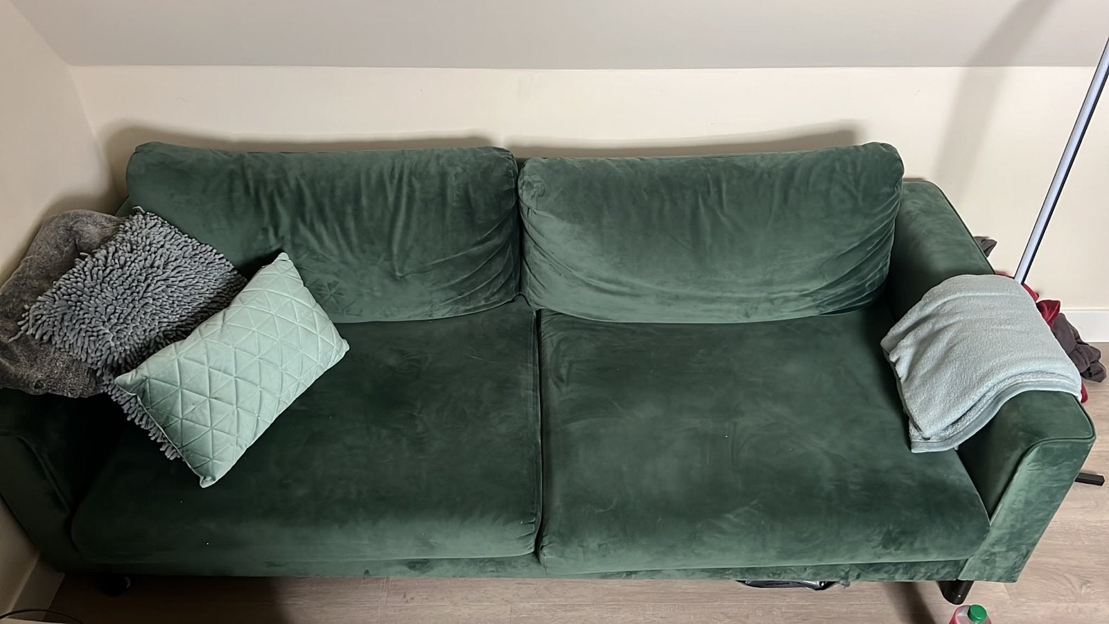 Groene fluwelen bank 210x90 cm, Ophalen, Driepersoons, 75 tot 100 cm, Zo goed als nieuw