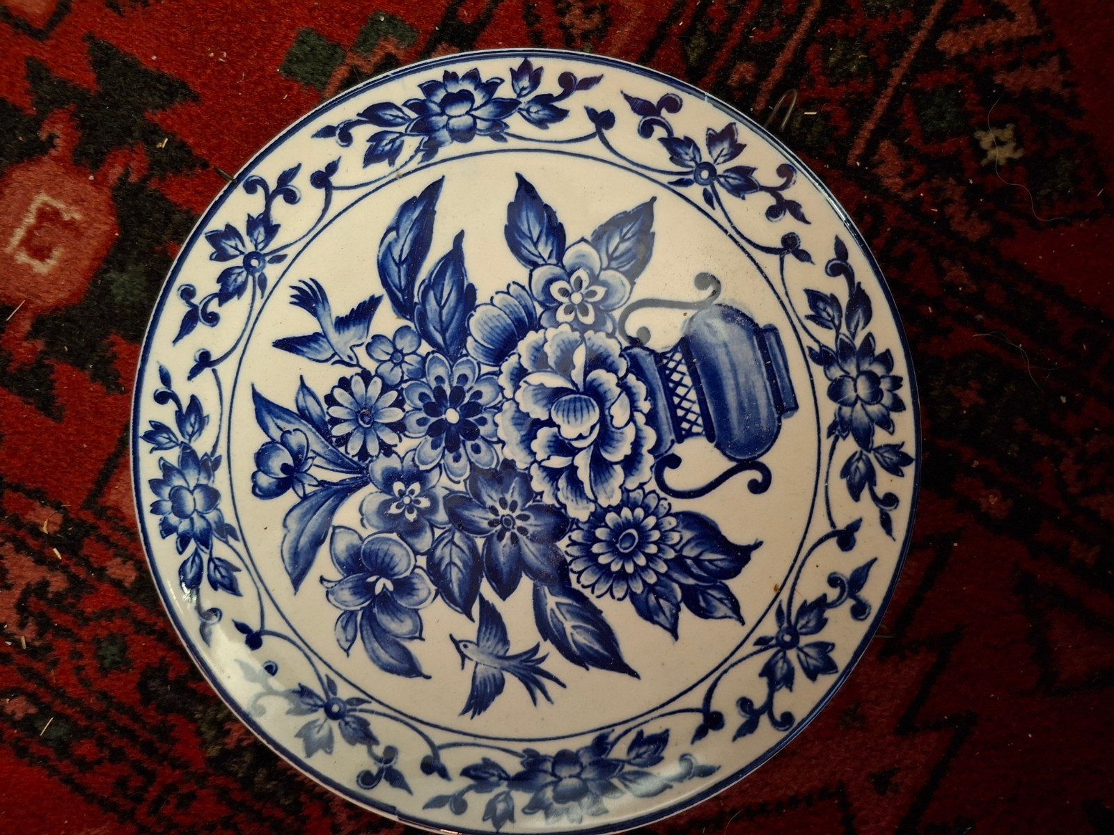 Oud Delfts Blauw Handwerk Bordje - Bloemen en Vogels, Ophalen of Verzenden