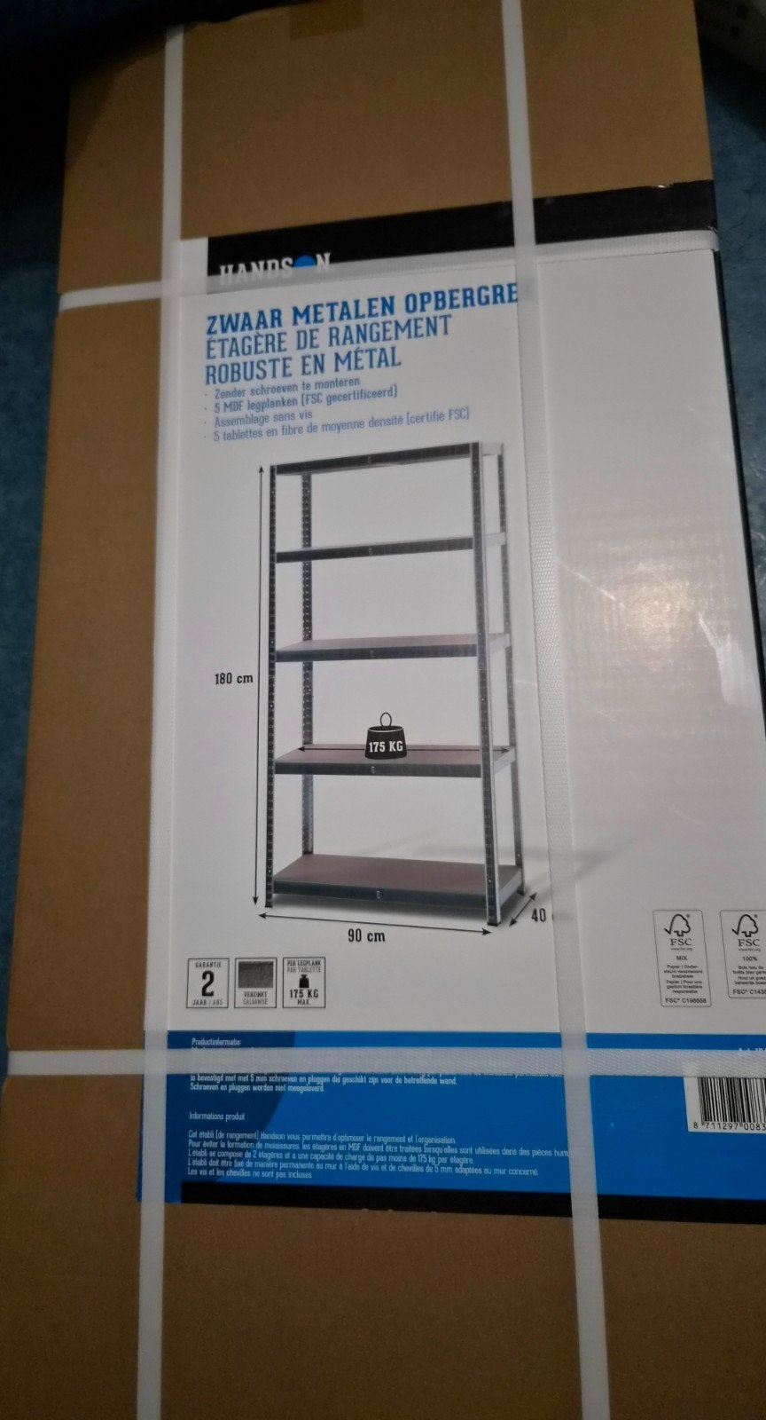 Zwaar metalen opbergrek - 180x90x40 cm - 175 kg/plank, Ophalen, Nieuw