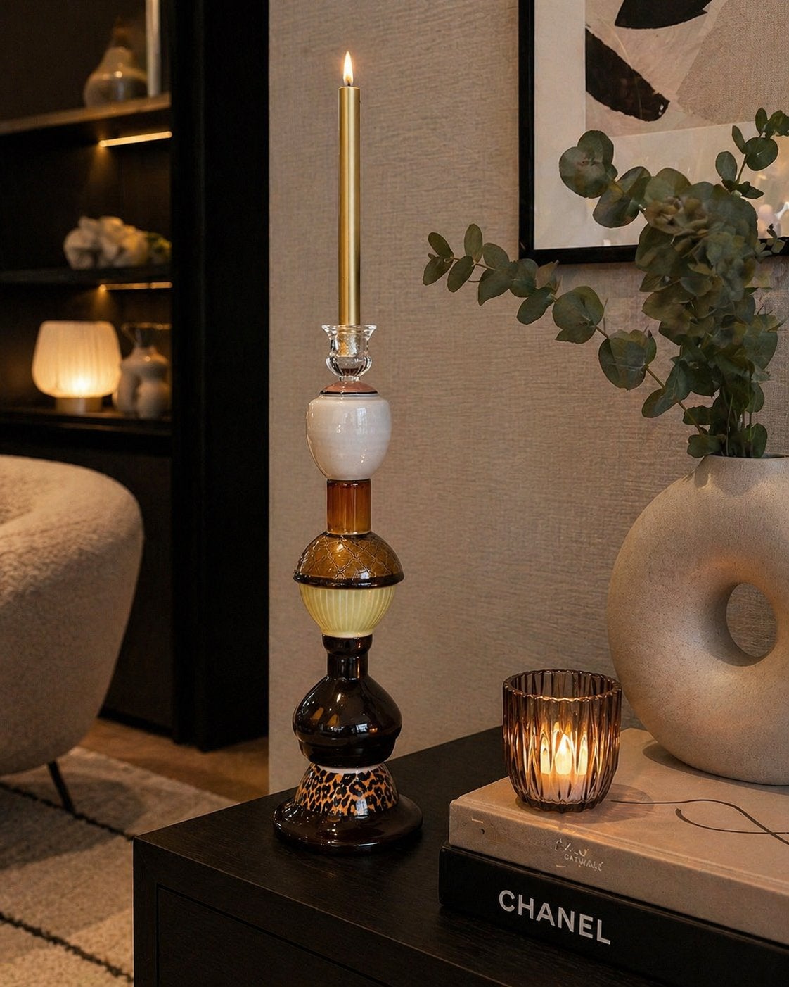 Unieke handgemaakte upcycle kandelaar - Herfstkleuren, Huis en Inrichting, Woonaccessoires | Kandelaars en Kaarsen, Meerkleurig