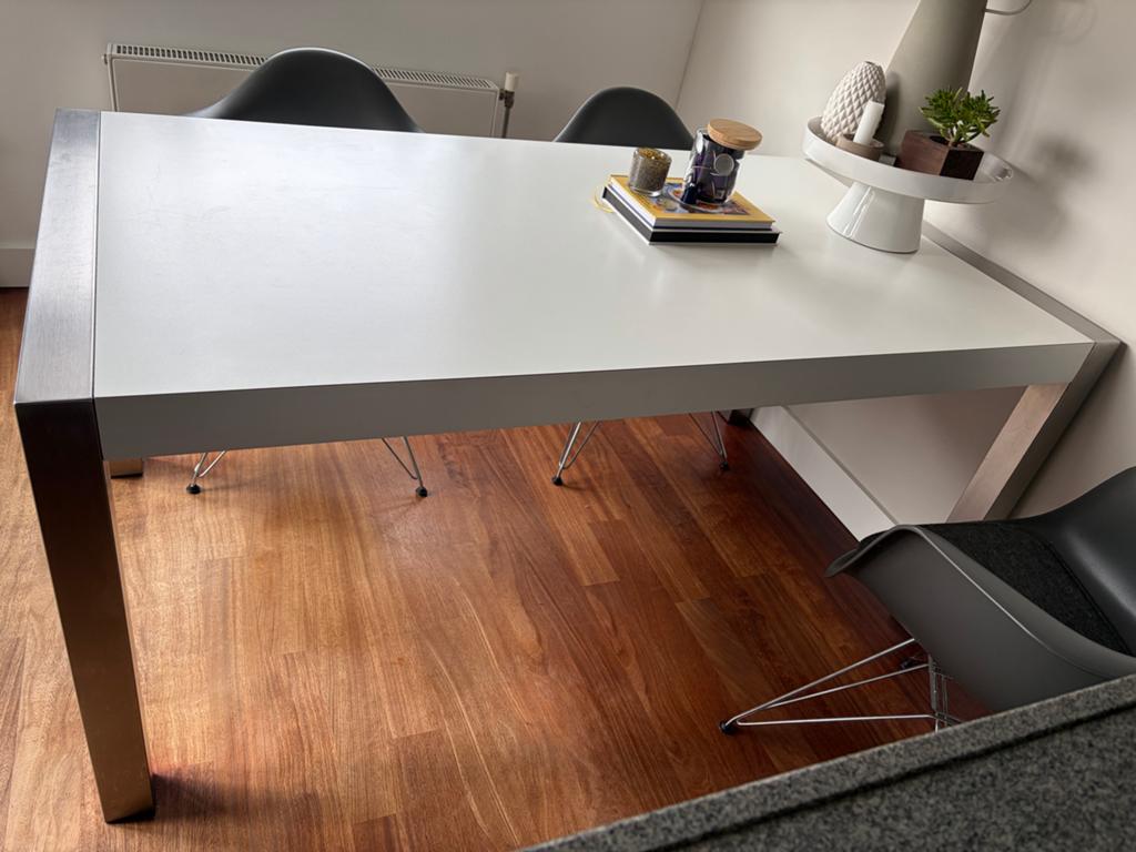 Design eettafel RVS en wit - 170x90 cm, Huis en Inrichting, Tafels | Eettafels, Ophalen, Gebruikt, 50 tot 100 cm, Vier personen