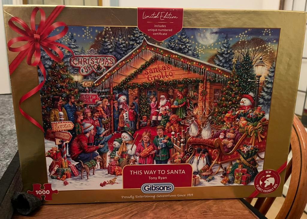 Gibsons puzzel This Way to Santa, Ophalen of Verzenden, 500 t/m 1500 stukjes, Zo goed als nieuw, Legpuzzel
