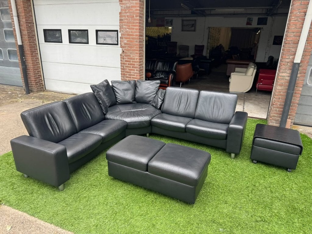 Hoekbank  STRESSLESS  relax bank zwart leren bankstel, Huis en Inrichting, Hout, Geen, Pahest@hotmail.nl, Design