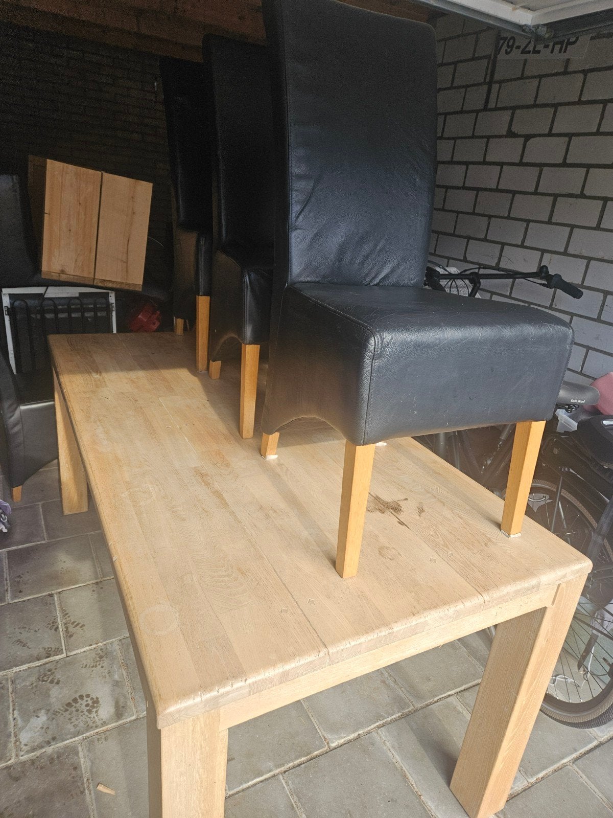 eetkamertafel met 6 stoelen, Tuin en Terras, Ophalen, Gebruikt, Hout, 6 zitplaatsen