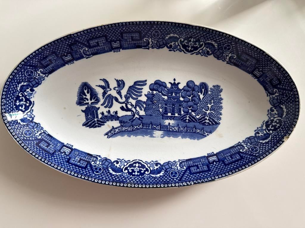 Antieke ovale schaal, Societe ceramique, Willow, Antiek en Kunst, Antiek | Servies los, Ophalen of Verzenden