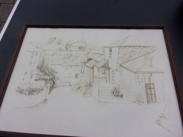 huizen schets, Minder dan 50 cm, Gebruikt, Ophalen of Verzenden, Schilderij