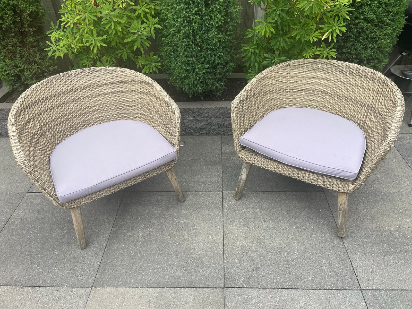 2 tuinstoelen met kussens - Wicker look a like - rota, Ophalen, Gebruikt, Wicker