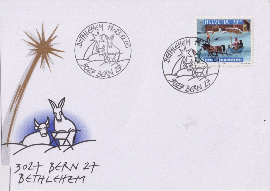Zwitserland 2000 Pro Juventute BETHLEHEM Arreslee met paard, Verzenden, Onbeschreven, Europa