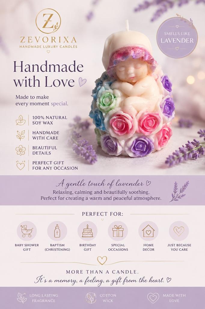 Handgemaakte Lavendel Baby Geurkaars - Sojawas, Meerkleurig, Overige stijlen, Nieuw, Ophalen of Verzenden
