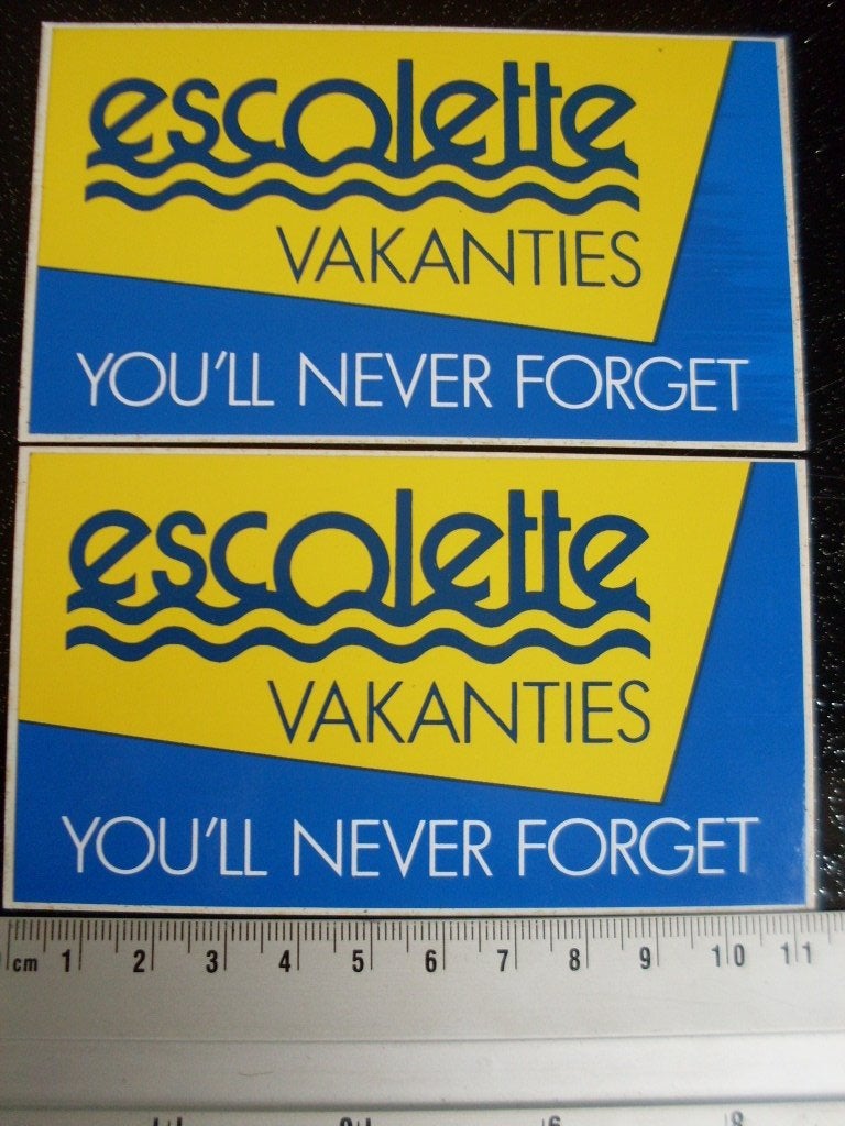 2x sticker escolette vakanties logo you'll never forget, Verzenden, Zo goed als nieuw, Bedrijf of Vereniging