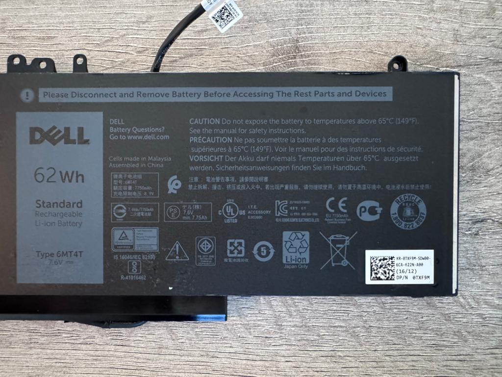 Originele Dell Laptop Batterij 62Wh - Type 6MT4T, Ophalen of Verzenden, Gebruikt