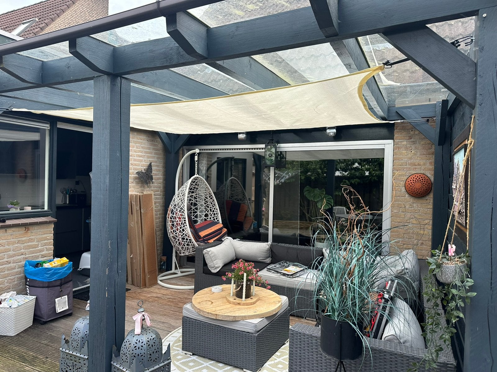 Terras overkapping, hardhouten terrasdelen,, Tuin en Terras, Tuinhuizen, Ophalen of Verzenden, Gebruikt, Blokhut