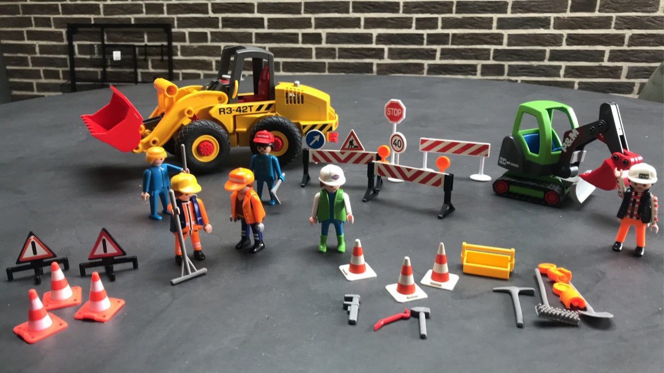 Playmobil bouwplaats,2 graafmachines, 6 figuren, accessoires, Losse onderdelen, Ophalen of Verzenden, Zo goed als nieuw, City action
