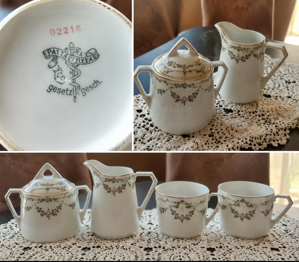Patria J.Z. Co. Suikerpot, Roomkannetje & 2 Kopjes -, Antiek en Kunst, Ophalen