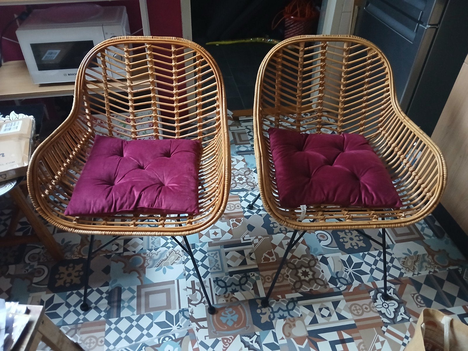 2 rieten stoelen, Huis en Inrichting, Ophalen, Gebruikt, Bruin