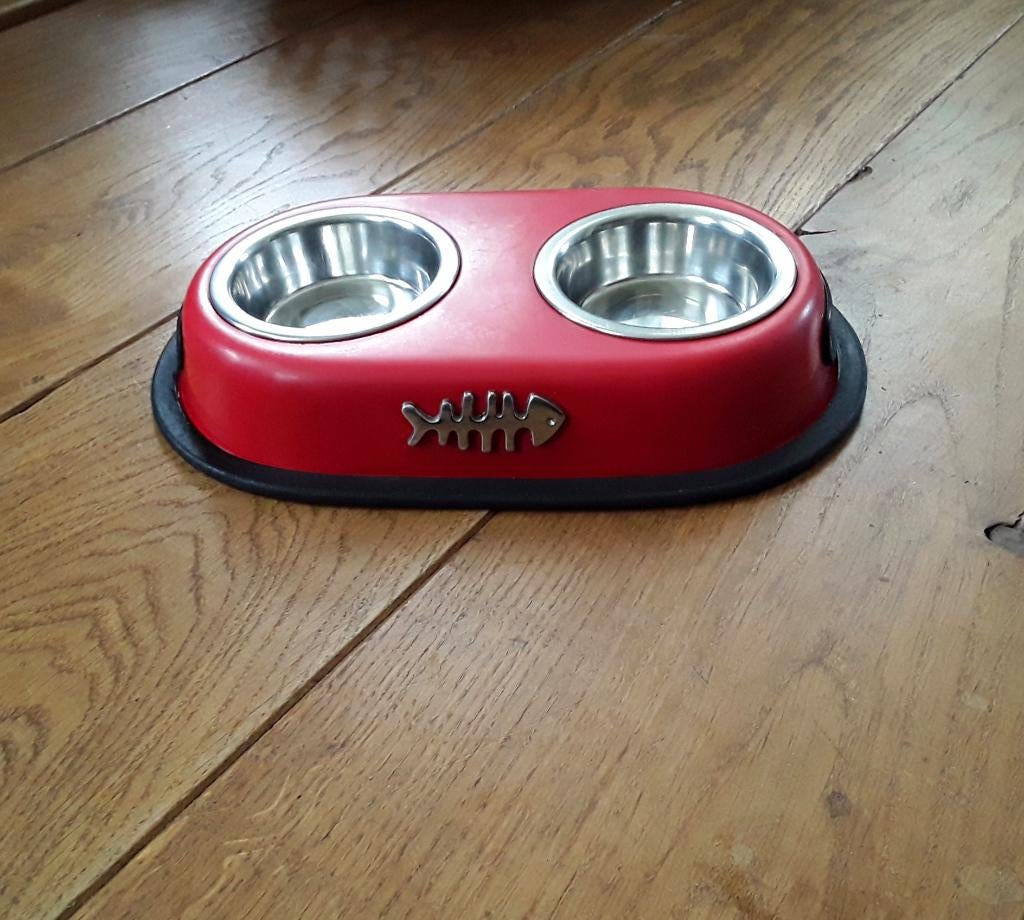 Superleuk etensbakje voor de kat - poes - rood - visgraat, Dieren en Toebehoren, Ophalen of Verzenden, Gebruikt