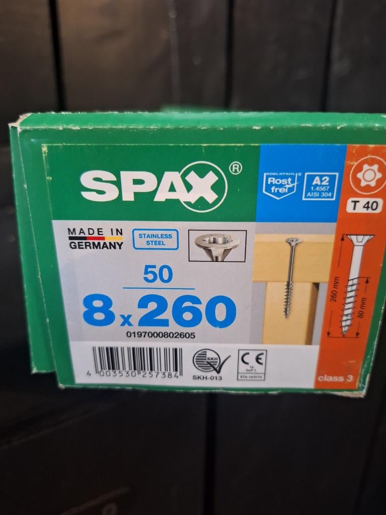 Spax RVS Schroeven 8x260 T40 - Nieuw in doos, Doe-het-zelf en Verbouw, Nieuw, Ophalen of Verzenden, Rvs, Schroeven