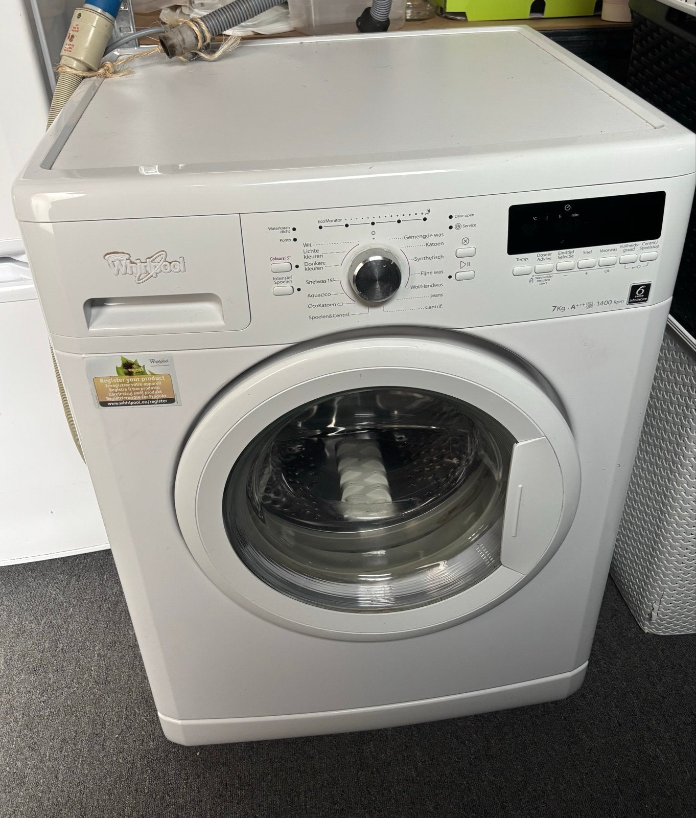 Whirlpool wasmachine 7kg A+++ 1400 toeren, Ophalen, Gebruikt, 85 tot 90 cm, 1200 tot 1600 toeren