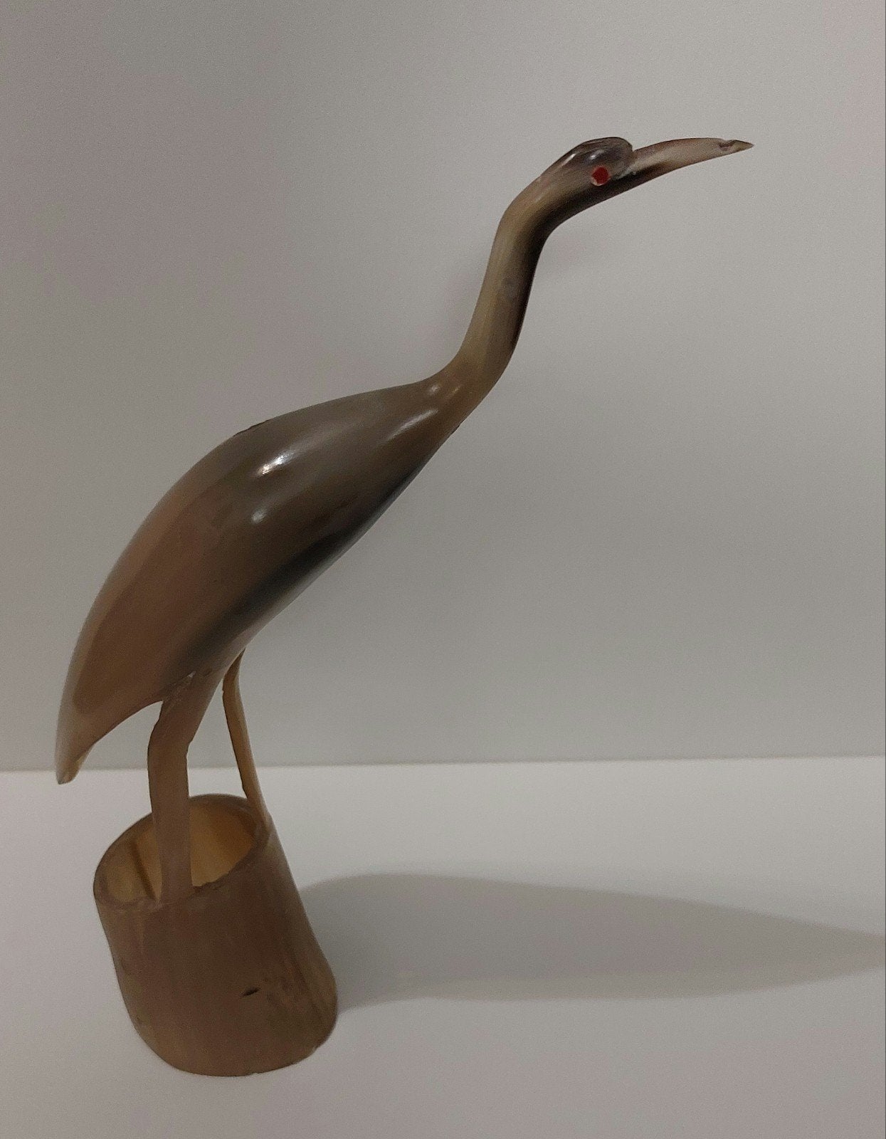 Vintage kraanvogel - waterbuffelhoorn - 25cm, Natuurlijk materiaal, Ophalen of Verzenden, Handgemaakt, 20 - 50 cm