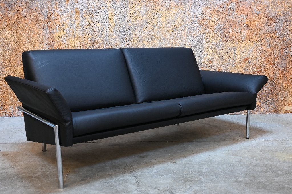 NIEUW beklede zwarte leren Jori Tosca design bank, Jori, Driepersoons, 75 tot 100 cm, Ophalen of Verzenden