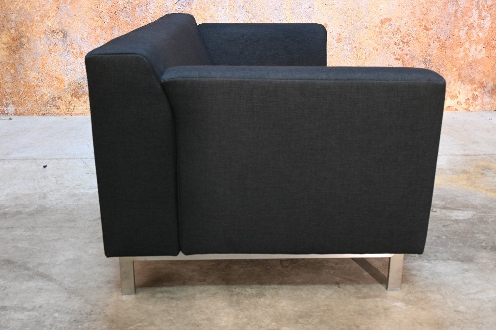 ZGANieuw Rolf Benz Linea zwarte stoffen design bank, 150 tot 200 cm, Driepersoons, 75 tot 100 cm, Zo goed als nieuw