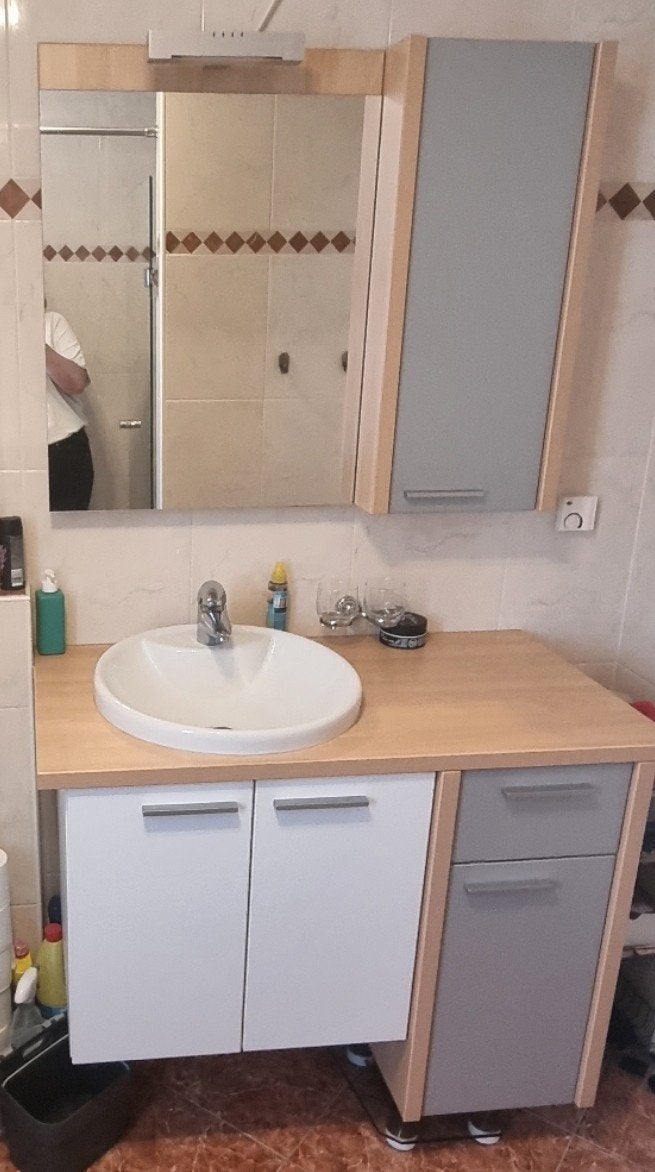 Badkamermeubel met wastafel en losse hoge kast, Huis en Inrichting, Badkamer | Badkamermeubels, Ophalen, Gebruikt