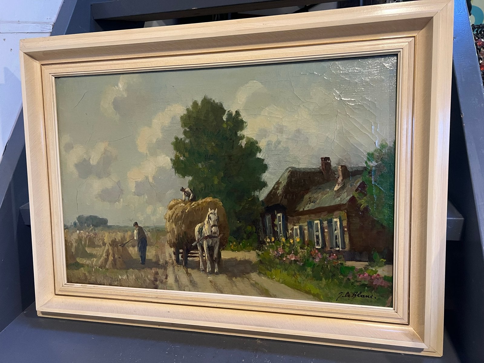 Olieverfschilderij J. le Blanc (A.Terhell)- Landschap, Doek, Realistisch, Ophalen of Verzenden, Gesigneerd