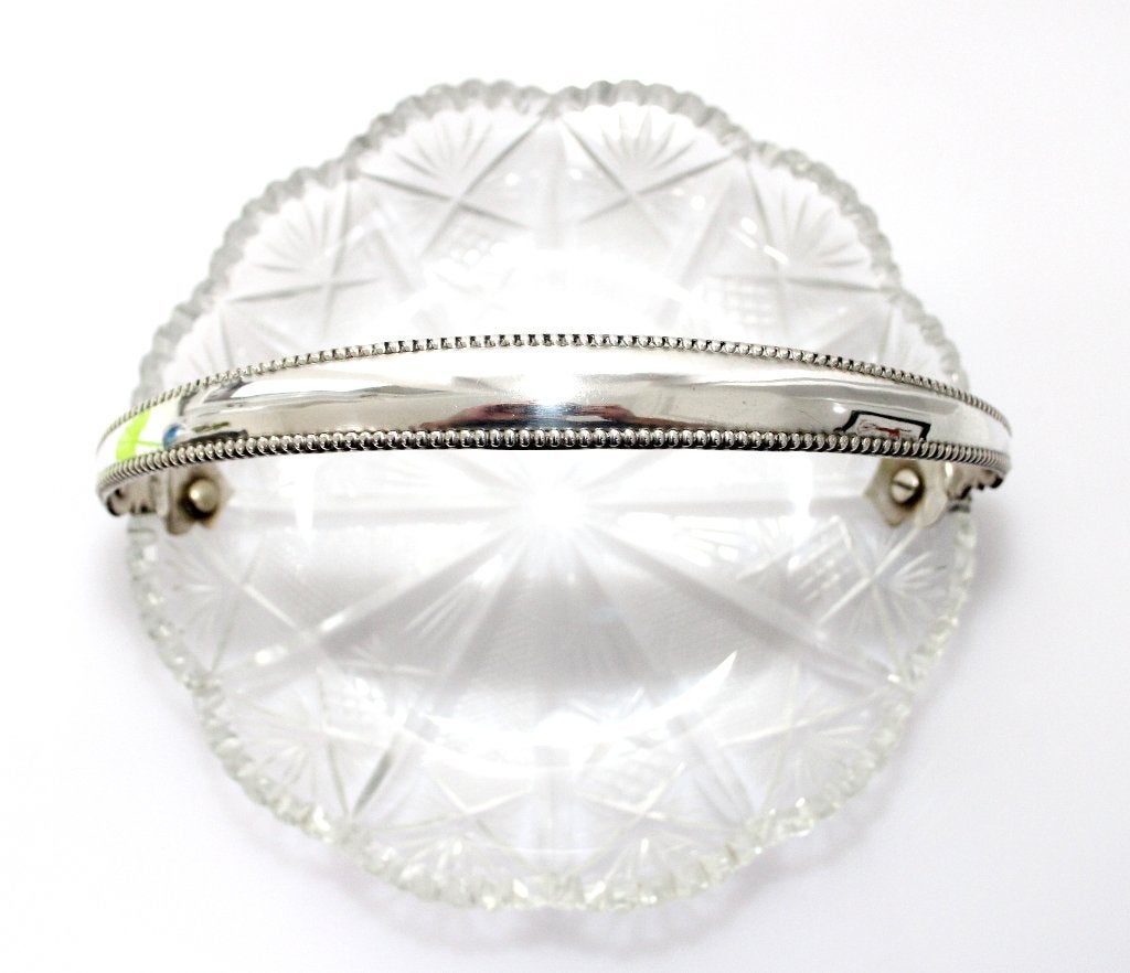 Prachtige Antieke Kristal Schaal Zilver Hengsel 1922 Haarlem, Ophalen of Verzenden, Zilver
