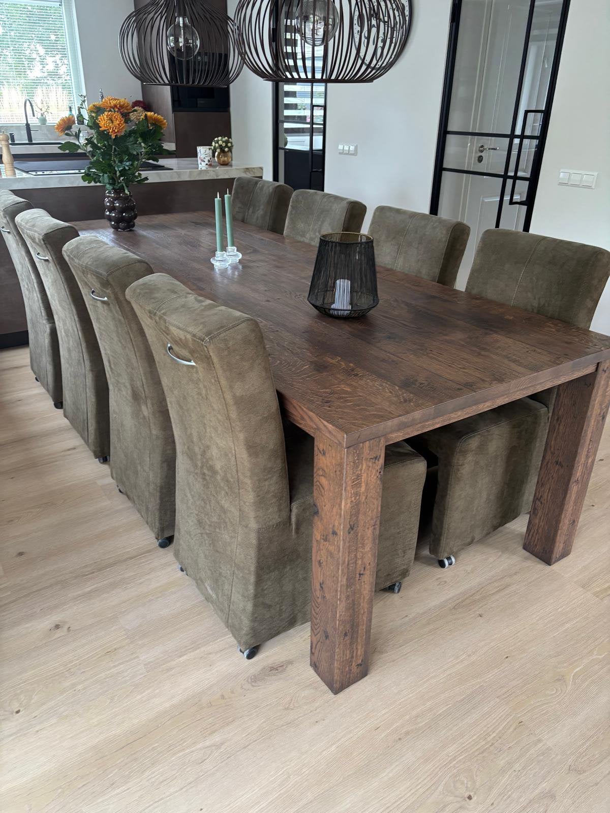 Massief eiken eettafel 260x100 cm, Ophalen, Gebruikt, 6 tot 8 stoelen