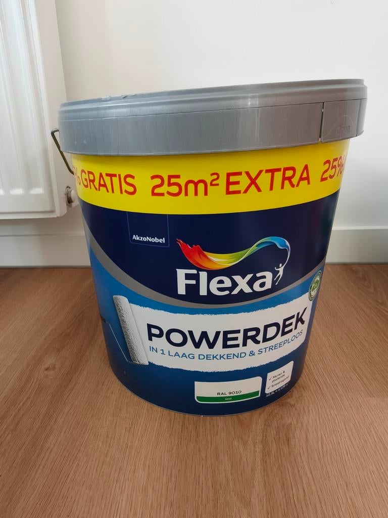 Flexa Powerdek Muurverf RAL 9010 Mat - 12.5L, Ophalen, Wit, Nieuw, Verf