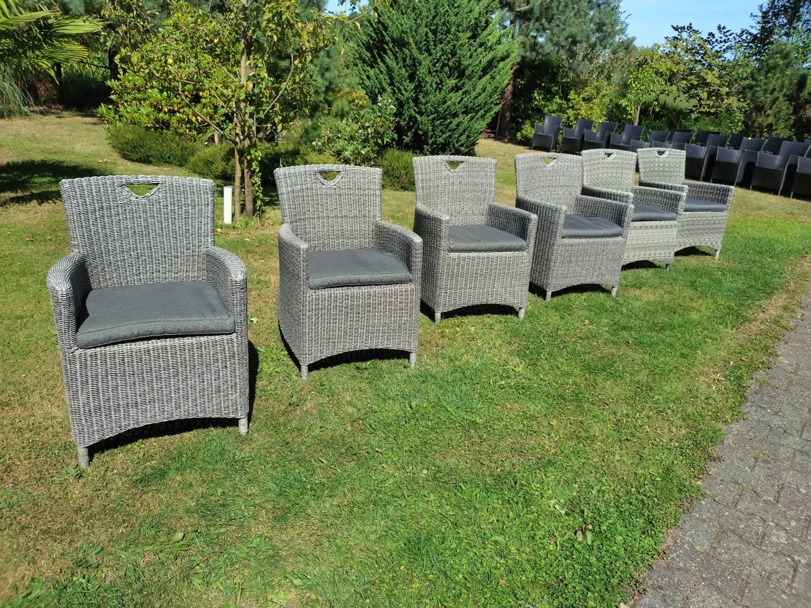 Set van 6 mooie wicker tuinstoelen. Kussens zgan, Tuin en Terras, Ophalen, Gebruikt, Wicker