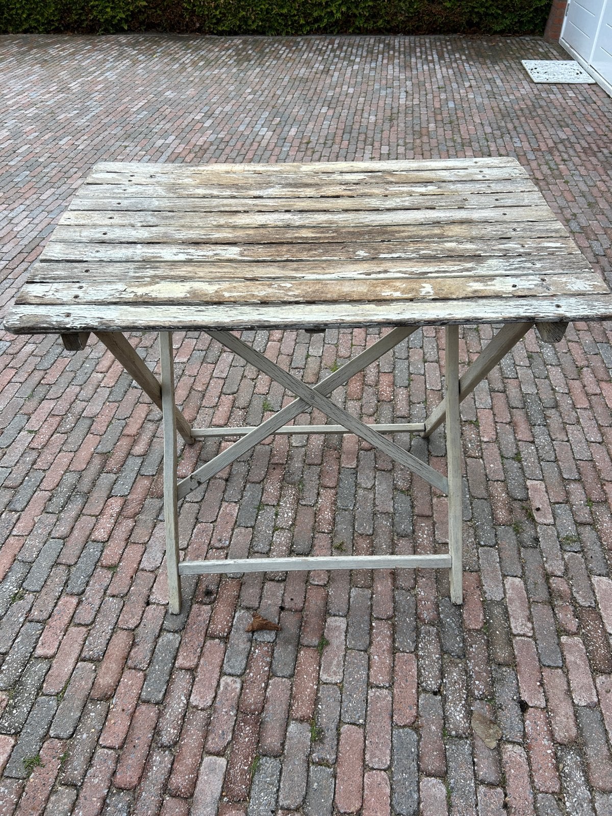 Brocante inklapbare houten tuintafel, Ophalen, Gebruikt, Rechthoekig, Hout