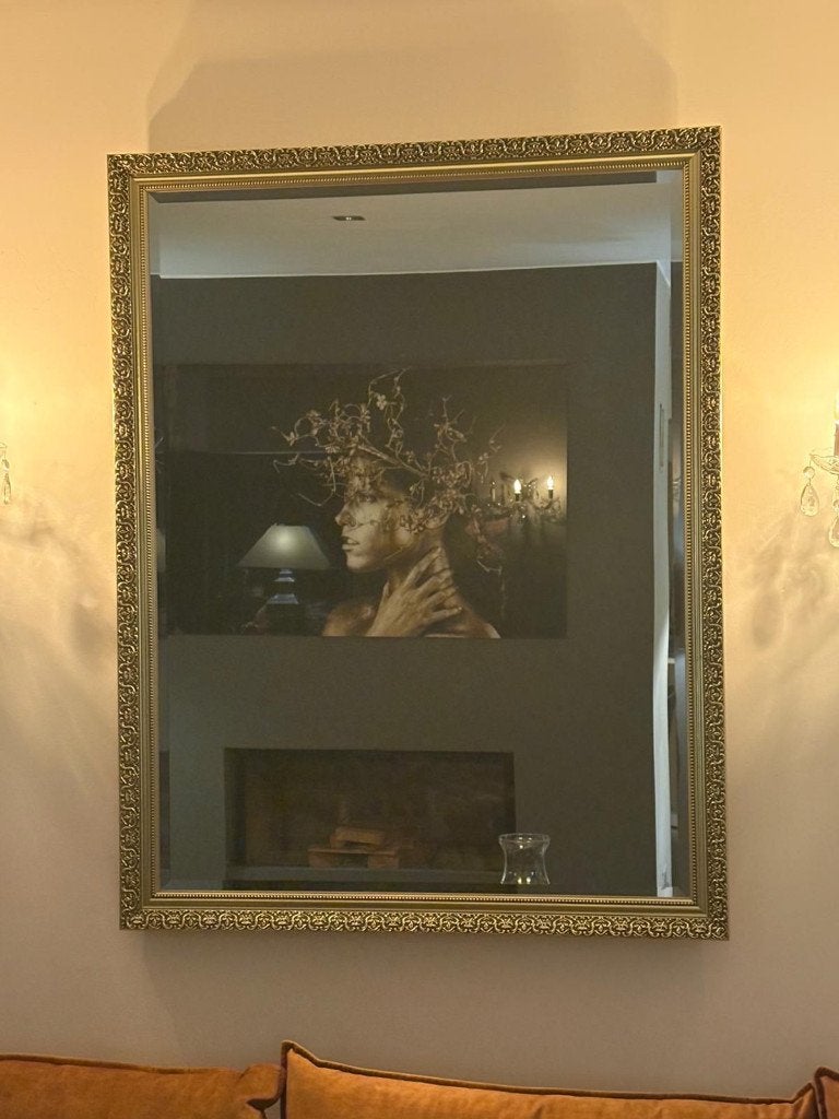 Nieuwe XL spiegel gouden lijst facetgeslepen glas – flamant, Ophalen, Wilms, 100 tot 150 cm, Nieuw