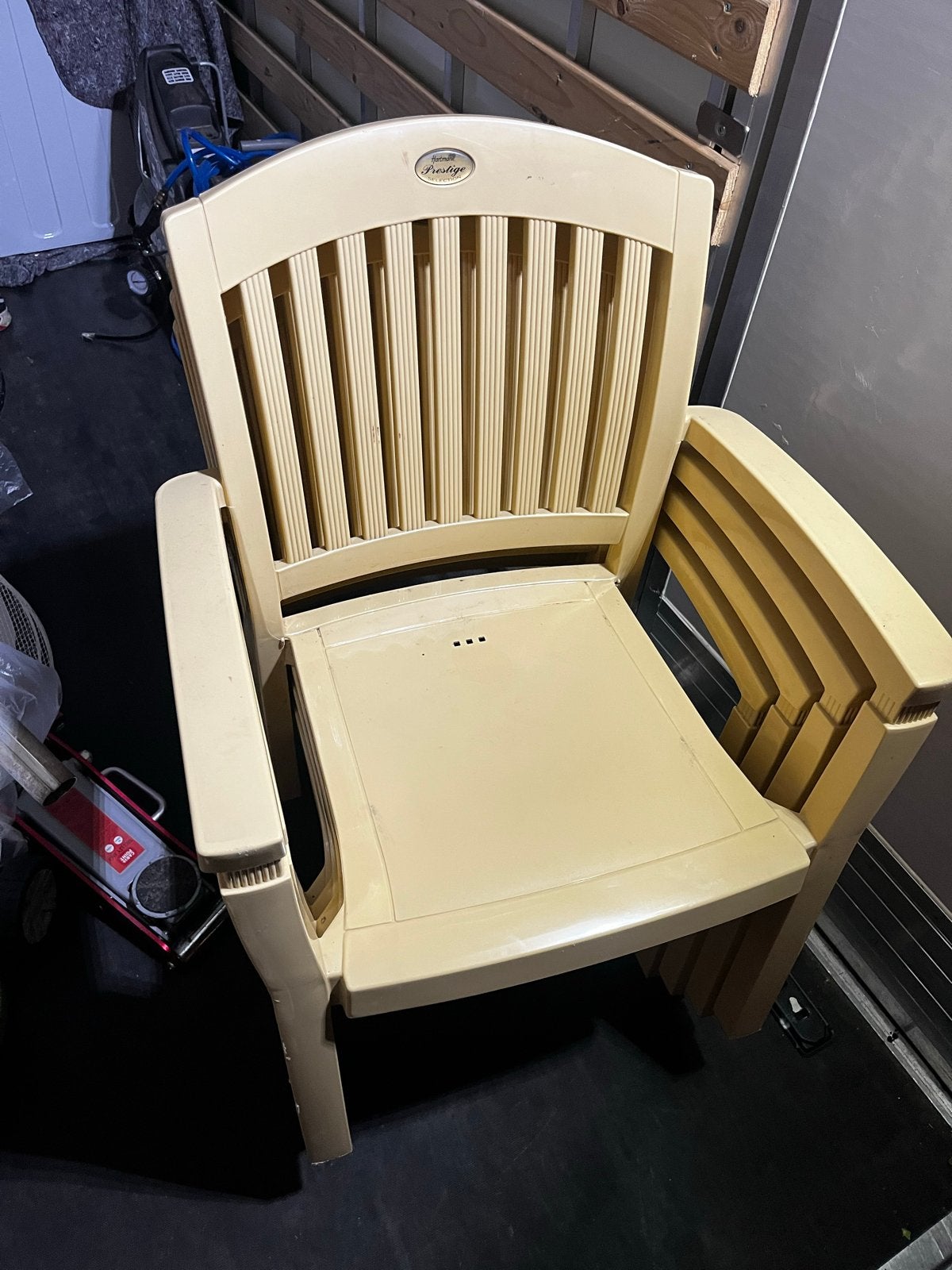 4x Hartmann Prestige tuinstoelen met zitkussens, Ophalen, Gebruikt, Kunststof, Stapelbaar