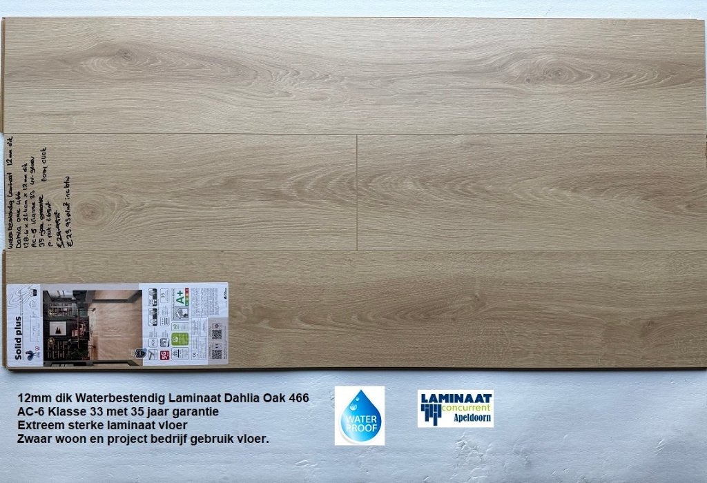 12mm Waterbestendig Laminaat Dahlia Oak AC-6 Klasse 33, 75 m² of meer, Nieuw, Ophalen of Verzenden, Beige