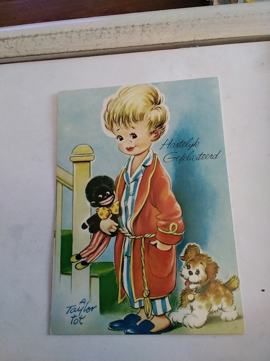 A TAYLOR TOT.    JONGEN IN BADJAS EN PYAMA  MRT ZWARTE POP, Ophalen of Verzenden, Voor 1920, Kinderen