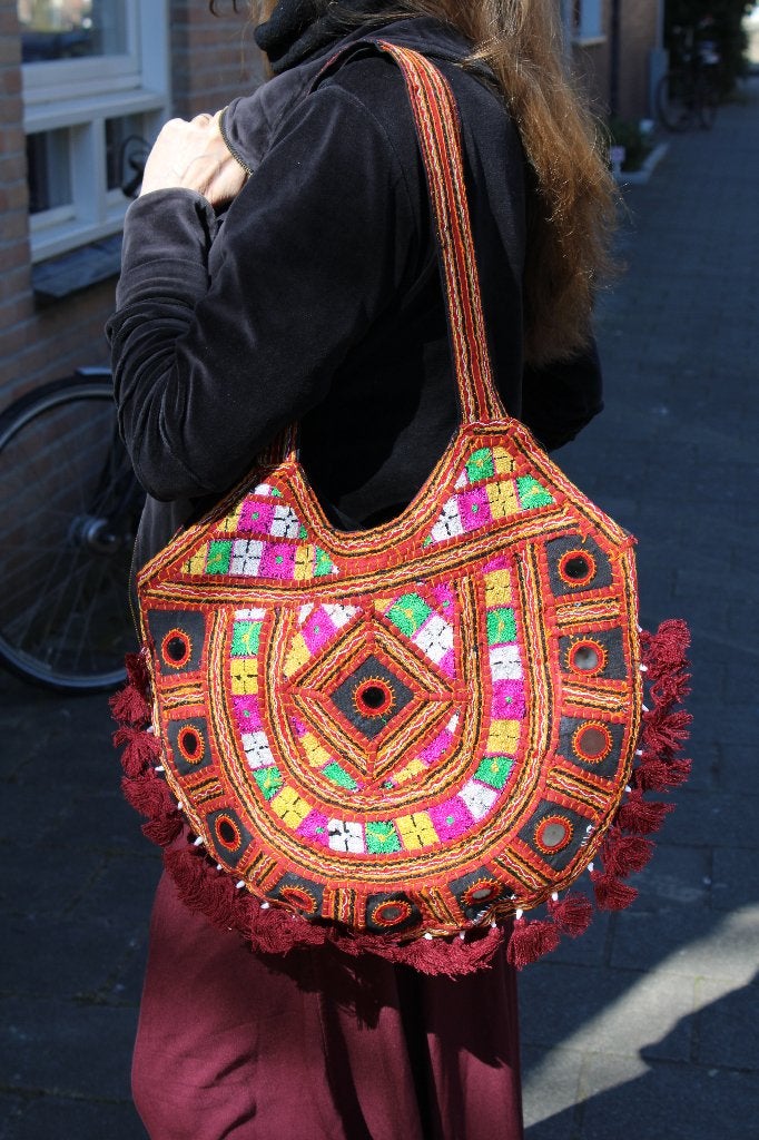 Halfrond Banjara Boho India hippy spiegeltjes tas multicolor, Ophalen of Verzenden, Nieuw, Overige kleuren, Overige typen