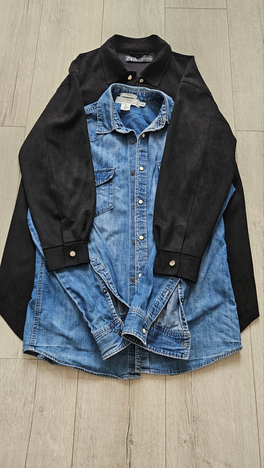 Zara Zwarte Overshirt en H&M Denim Blouse Maat S, Zwart, Ophalen of Verzenden, Zo goed als nieuw, Maat 36 (S)