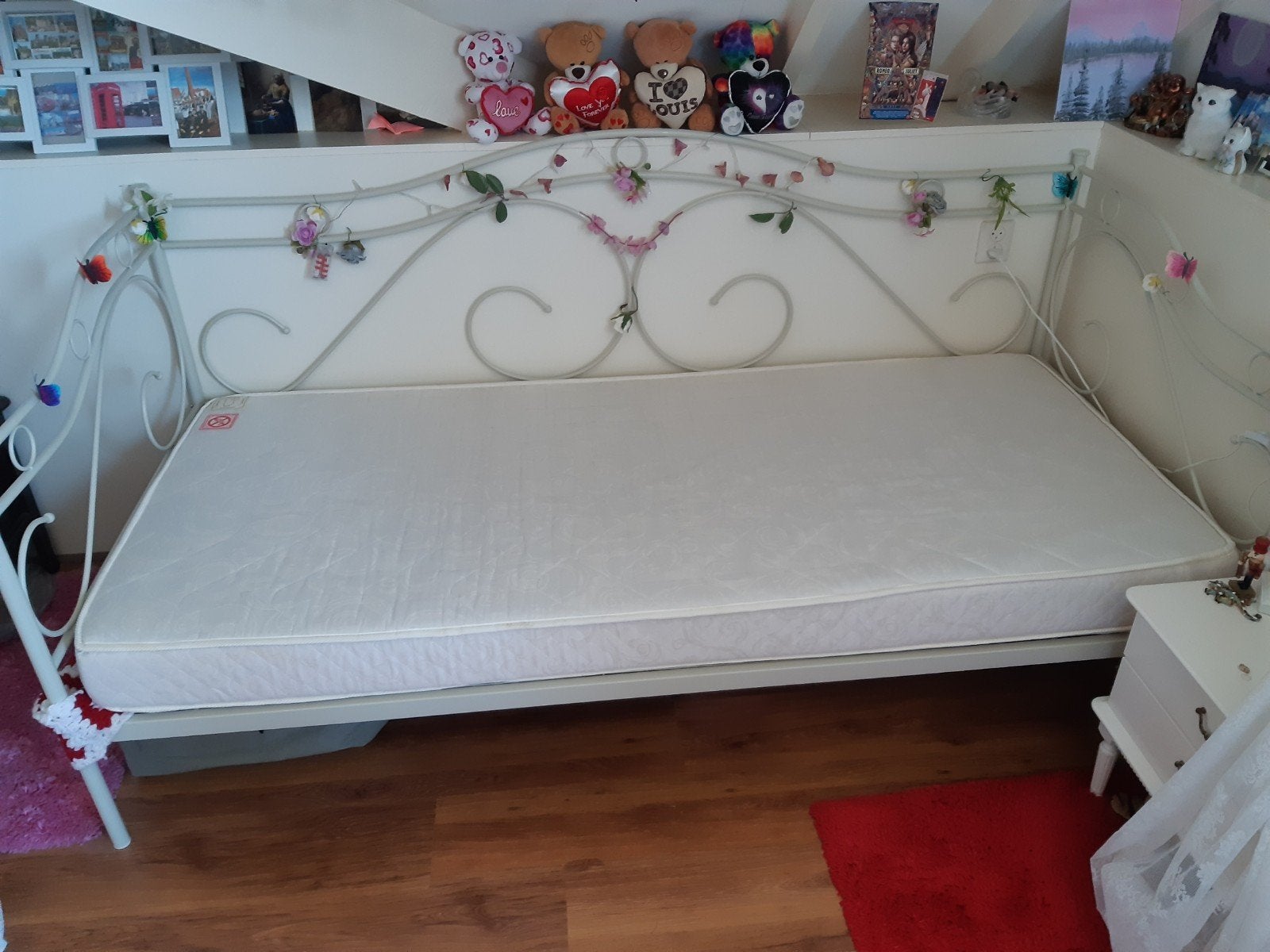 eenpersoons metalen brocante bed wit 90x200, Ophalen, Gebruikt, 180 cm of meer, 85 tot 100 cm